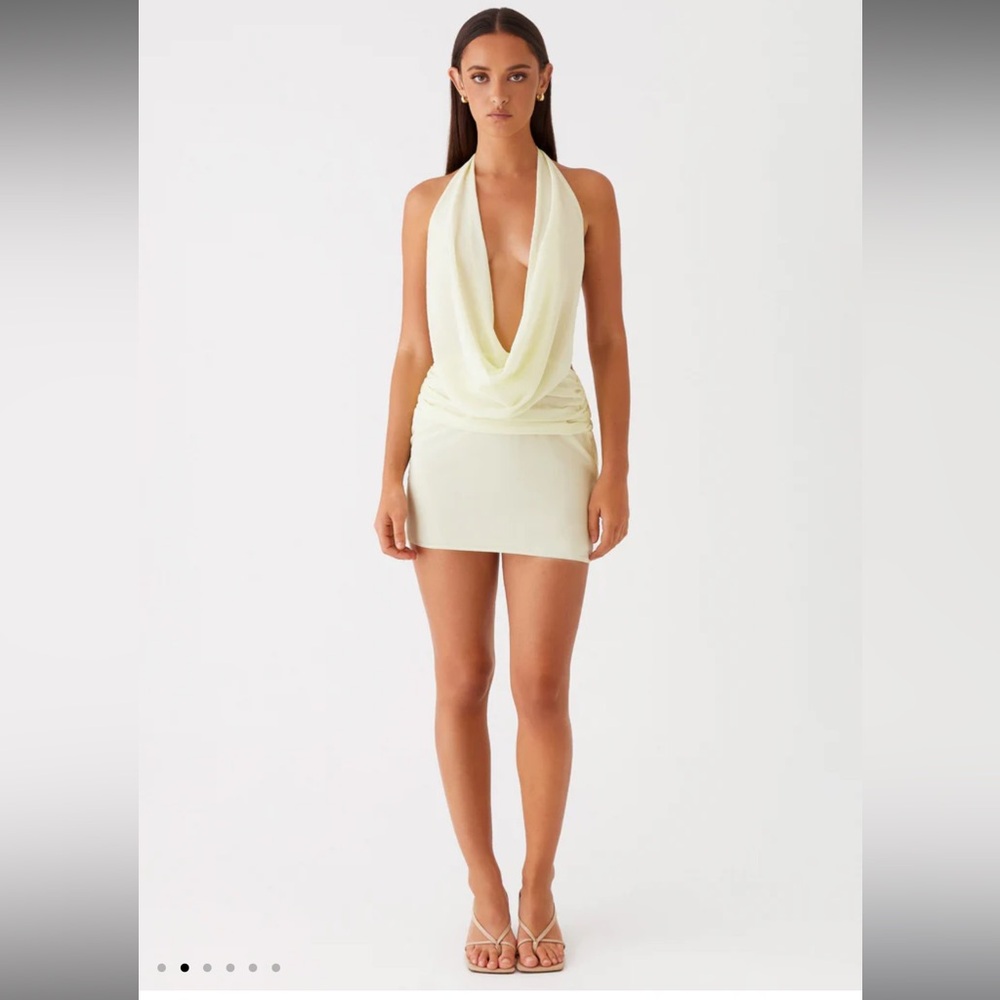 Peppermayo Pale Yellow Cowl Neck Mini Dress - Picture 2 of 3